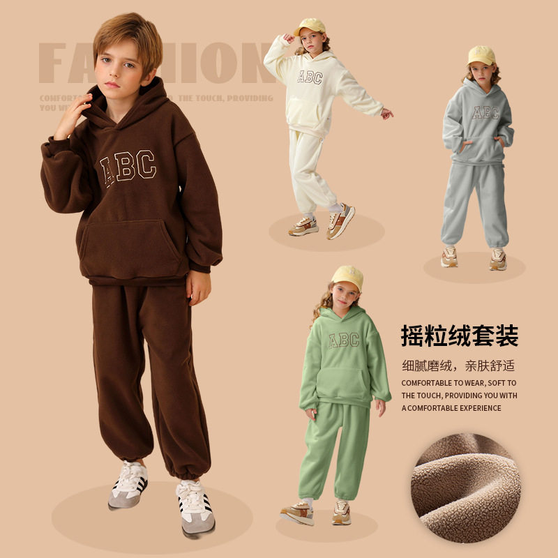 儿童连帽新款摇粒绒套头衫abc韩版童装男童女童休闲卫衣