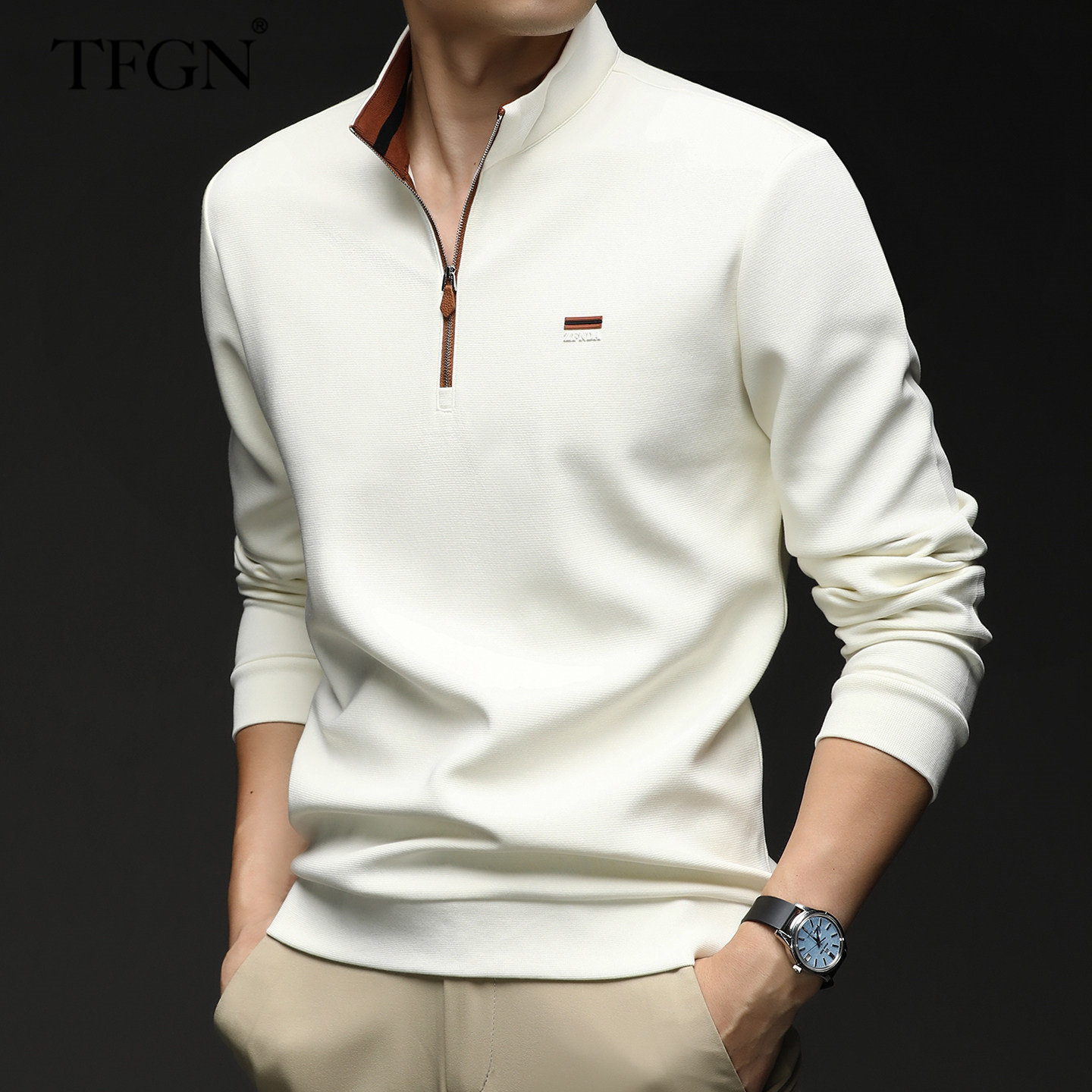 半拉链立领polo衫男士长袖T恤2026春秋季新款打底衫男士春装上衣
