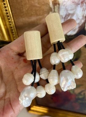 Monies风中古vintage小众资深手作牛角拼搭巴洛克珍珠流苏款耳钉