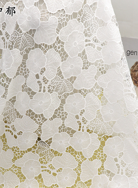 厂家直销股线钩花镂空绣花布料枝叶刺绣工艺春夏女装连衣裙服装