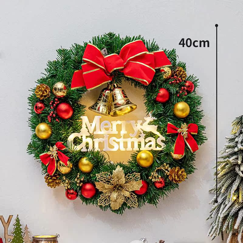 圣诞花环加密发光酒店橱窗布置藤环花圈装饰品圣诞节店铺氛围门挂