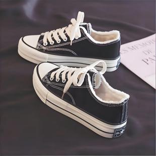 女鞋秋冬低帮厚底加绒加棉帆布鞋女2025新款鞋子学生板鞋冬款鞋女