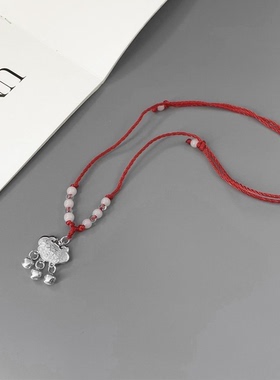 平安锁扣红黑绳项链百搭编织