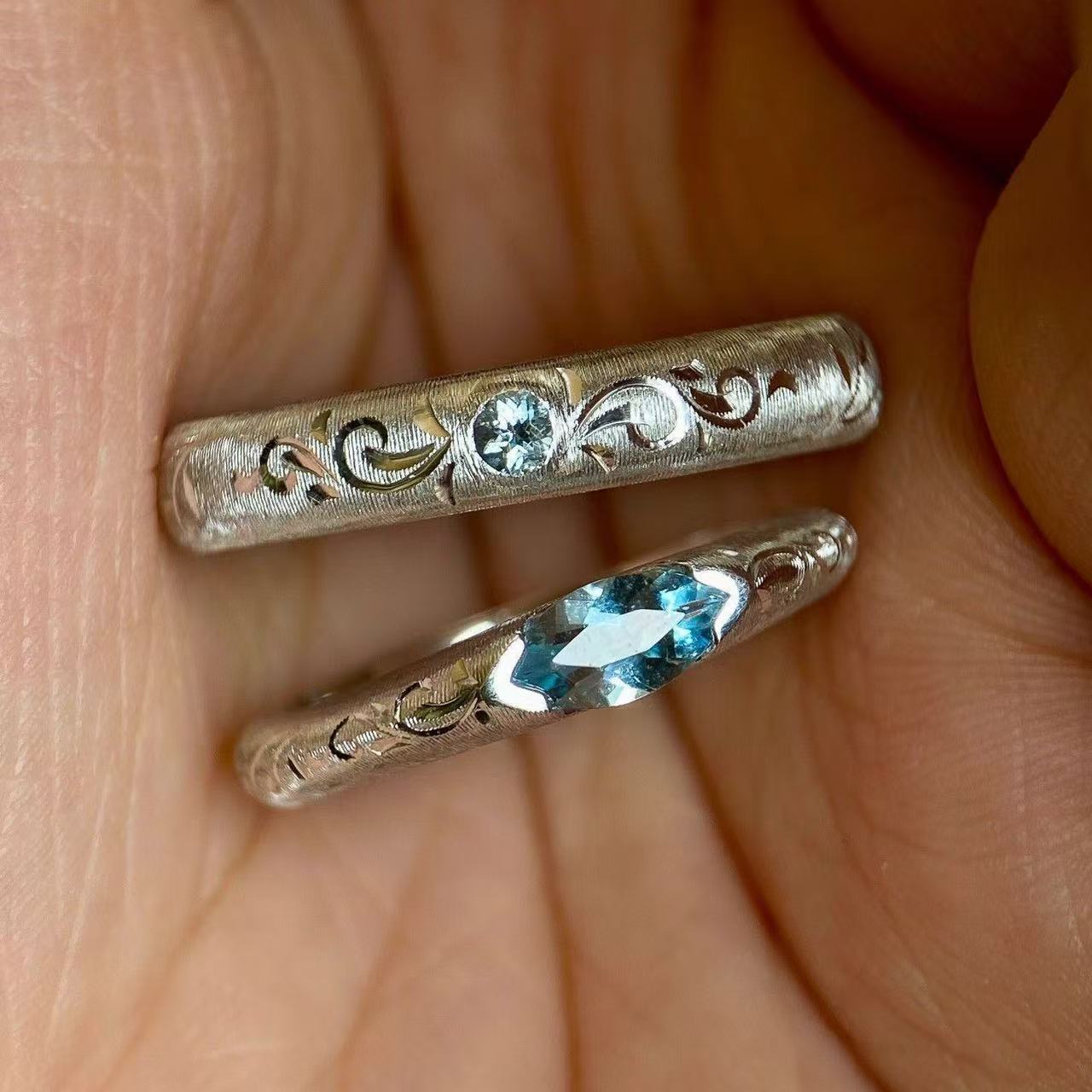 海盐之夏贝雕仿莫桑马眼蓝钻戒指