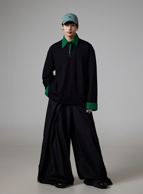 INSOMNIA失眠者 原创自制气质宽松双领拼接设计休闲polo衫长袖男