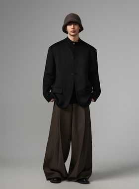 INSOMNIA失眠者复古慵懒风毛呢外套羊毛混纺无领设计休闲夹克男女