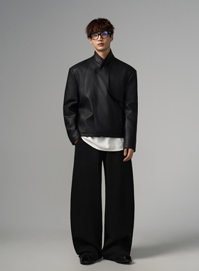 INSOMNIA失眠者 秋冬季vibe风立领短款垫肩羽绒服PU皮衣夹克外套