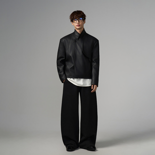 垫肩羽绒服PU皮衣夹克外套 vibe风立领短款 INSOMNIA失眠者 秋冬季