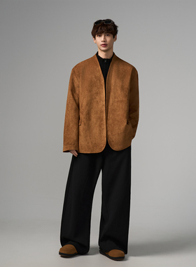 INSOMNIA失眠者 秋冬季老钱风高级感麂皮绒宽松复古无扣无领西装