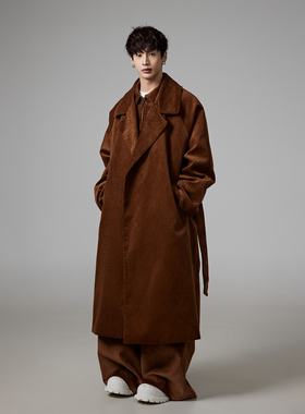 INSOMNIA失眠者 秋冬季复古灯芯绒宽松超大廓形翻领浴袍大衣外套