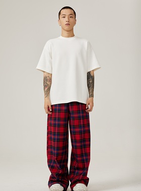 INSOMNIA失眠者 秋冬垂感直筒阔腿设计加厚宽松百搭格子长裤男女