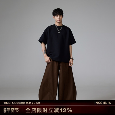 INSOMNIA棕色弯刀牛仔休闲阔腿裤