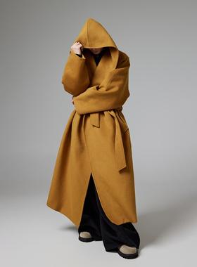 INSOMNIA秋冬季高级感设计过膝宽松廓形连帽浴袍羊毛呢大衣外套男