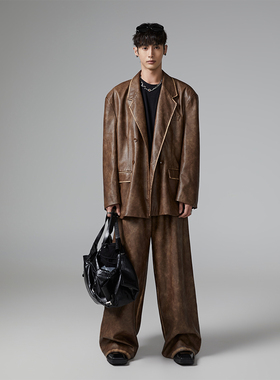 INSOMNIA失眠者 秋冬季美拉德复古小众做旧oversize皮大衣套装男