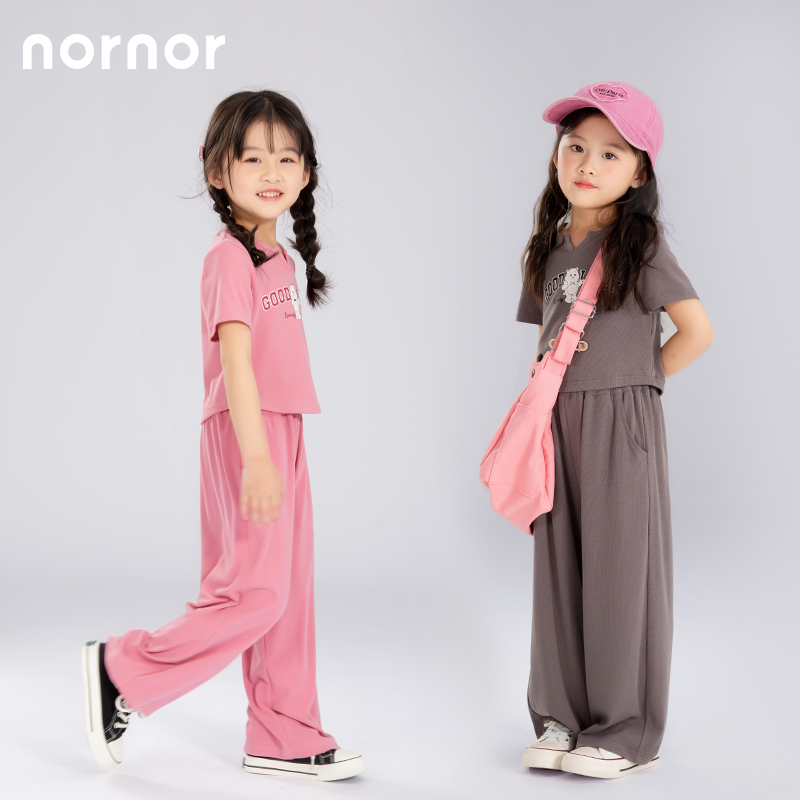 NORNOR 女童夏季短袖套装新款儿童休闲长裤t恤两件套大童运动夏装