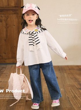 小O宝Okids童装 宝宝长袖衬衣女白色2025秋冬新款女童翻领娃娃衫