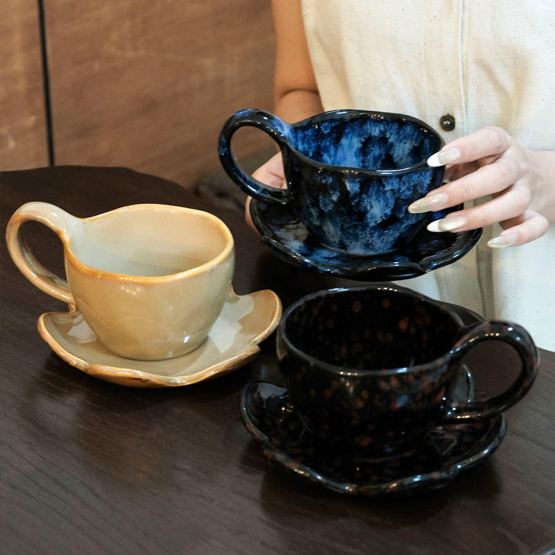窑变陶瓷杯咖啡杯高档精致跨境出口高颜值釉下彩办公室水杯生日礼