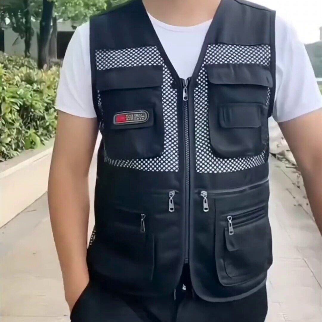 多口袋夏季网眼马甲男士