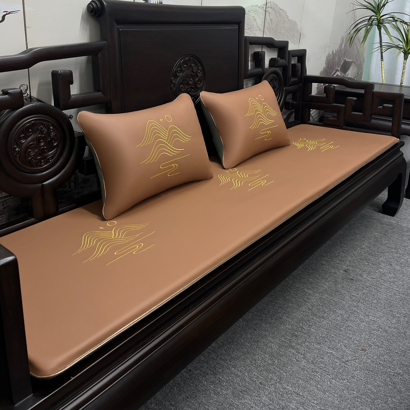 中式红木沙发皮坐垫双面两用防滑