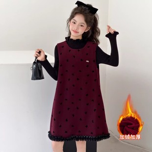女童冬季高级感裙子套装2025新款儿童拜年服背心裙毛呢冬装连衣裙