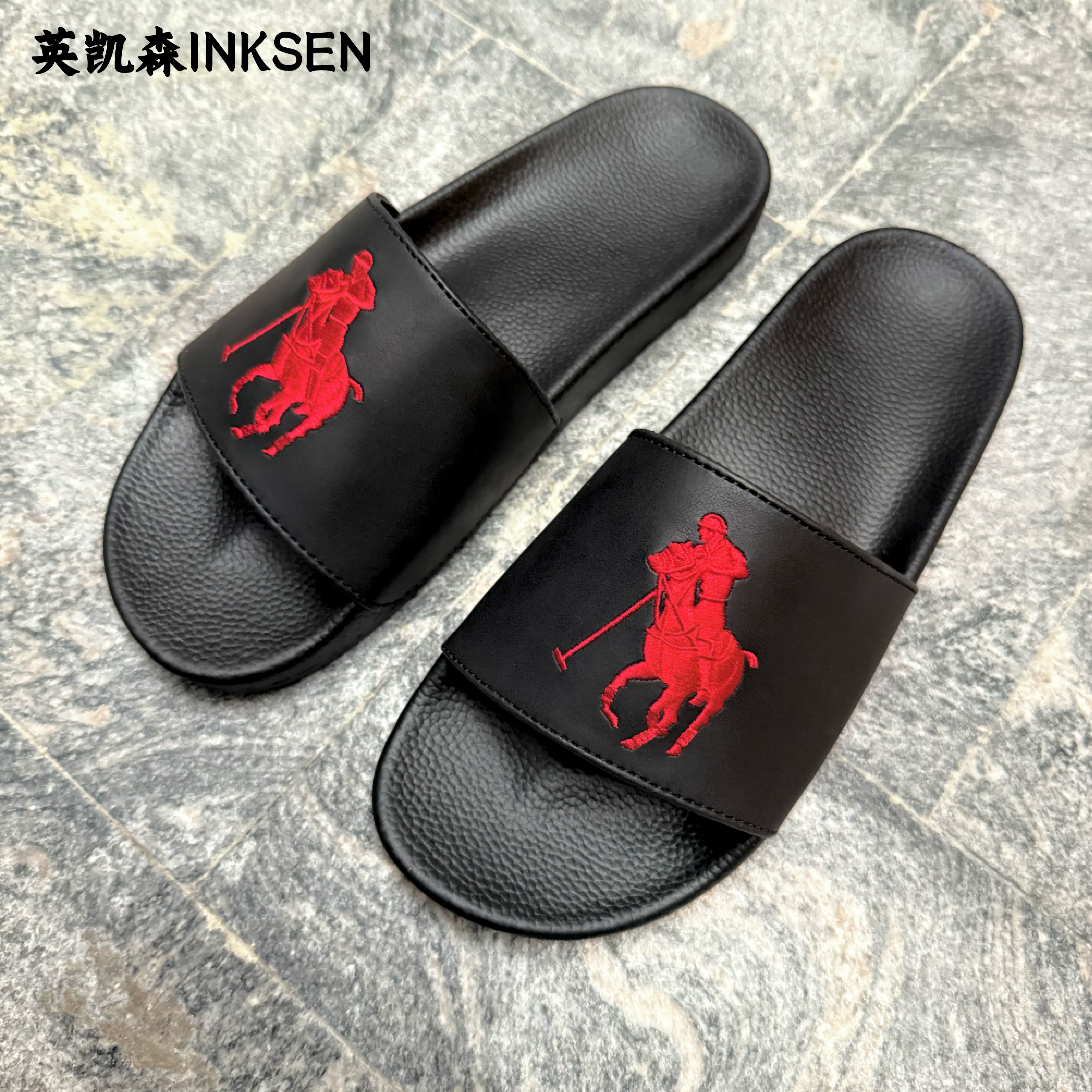 男士网红拖鞋2025新款马球刺绣休闲一字拖夏季防滑软底户外凉拖男