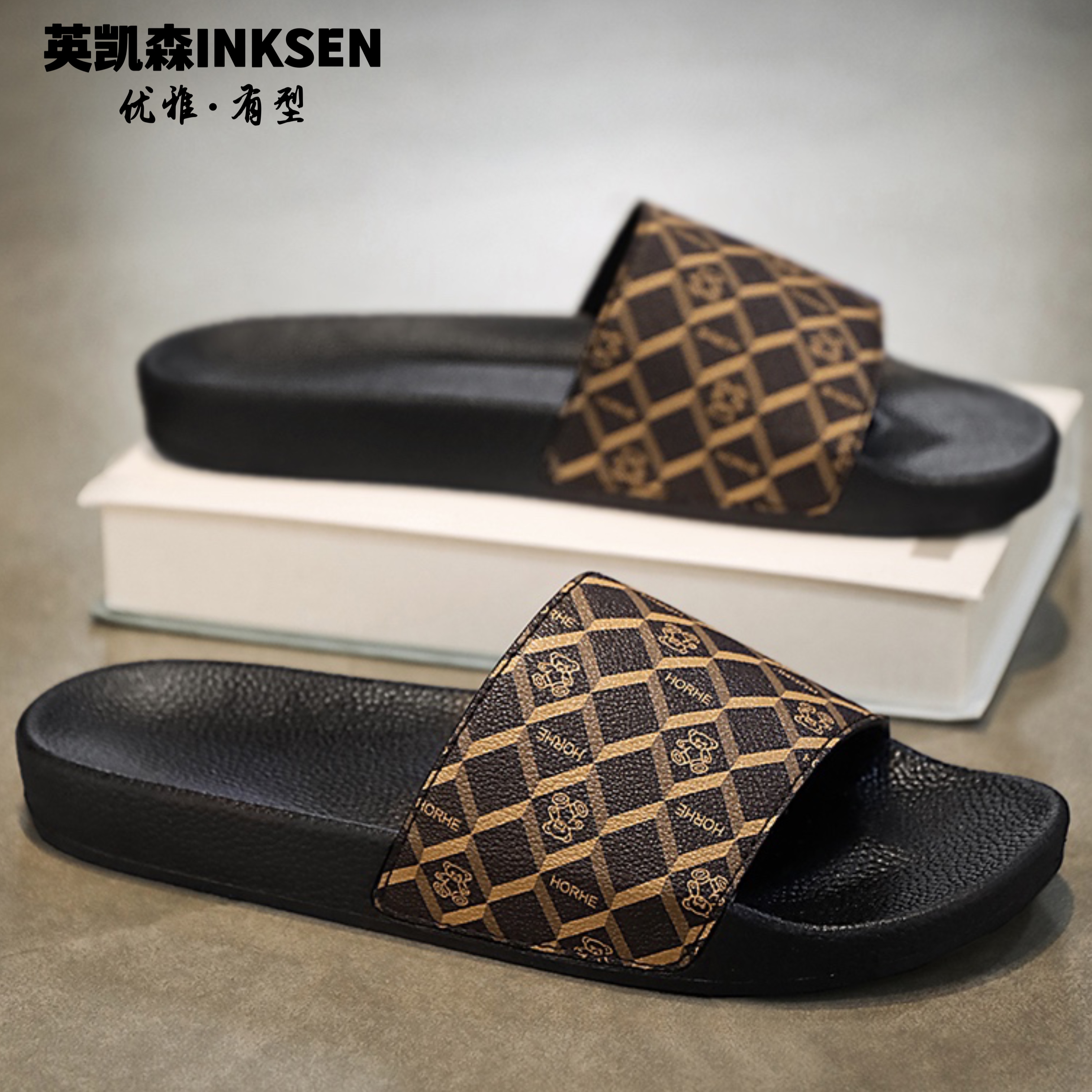 英凯森欧洲站2024潮牌时尚百搭拖鞋男外穿沙滩休闲一字拖潮鞋ins