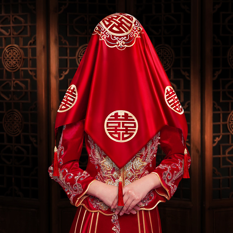 速发红盖头新娘结婚用用高级头纱2024新款秀禾头婚婚礼饰庆的品大