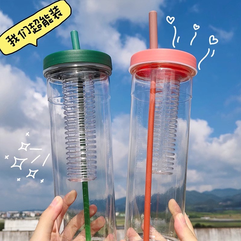 速发杯茶料杯高颜值风果塑杯带学生便携过滤杯大吸管