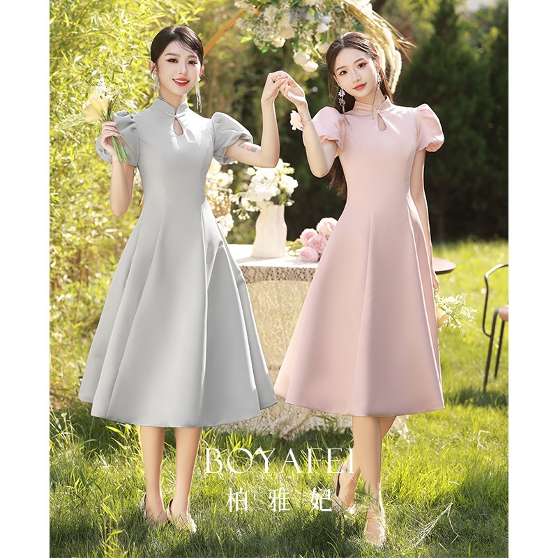 速发新中式伴娘服夏季2025新款小众高级感灰色旗袍姐妹团礼服平时