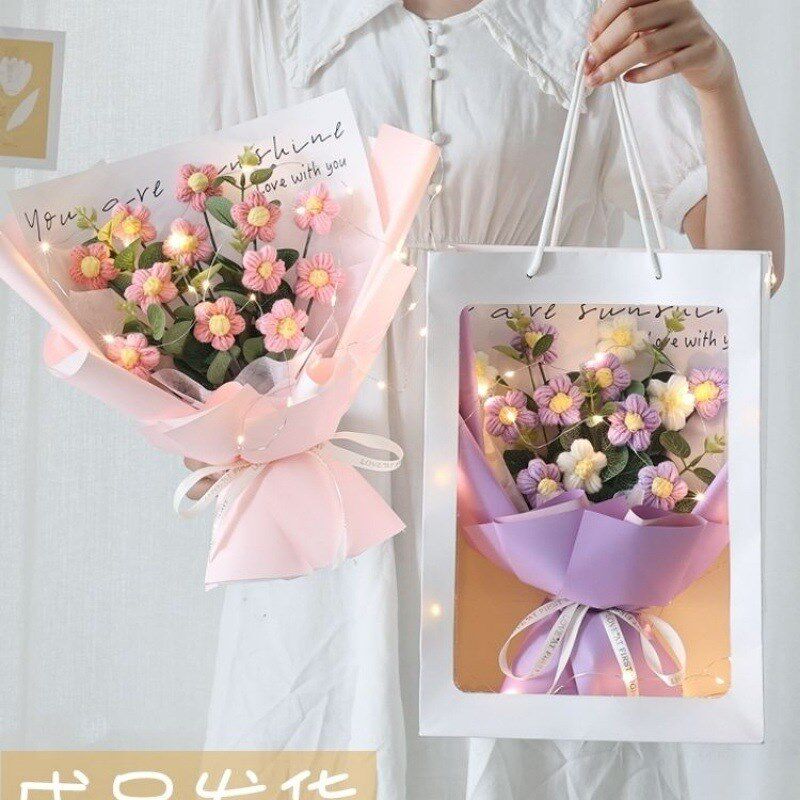 速发节线花束成品针织毛织花创意真花教师编送老师友闺花赵之吴
