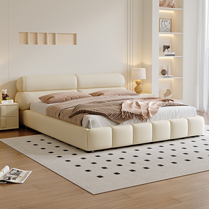 速发大约奶油风软包1.5单双人简床家用极简轻奢实木物储空间婚床