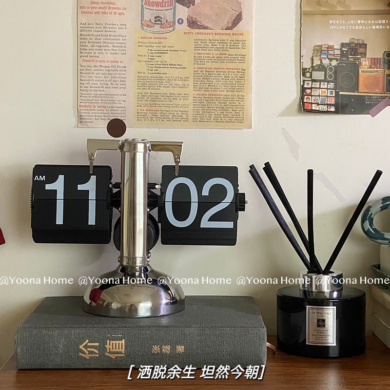 现货速发翻页钟自动复古机械钟表创意摆件台式座钟时钟客厅数字电