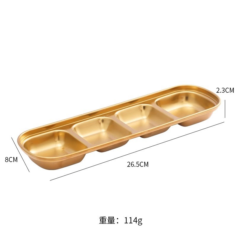 速发0厚不锈钢蘸料碟韩式烤肉酱料碟加形金色格碟方4调料碟火锅味