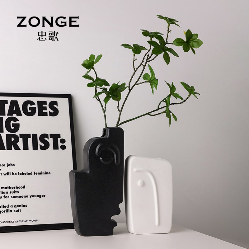 速发摆约创意人花脸瓶简件客厅插花景德镇陶瓷花器民宿桌面装饰品
