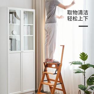 家用梯子折叠梯实木梯凳两用花架加厚多功能扶手登高凳梯子变椅子