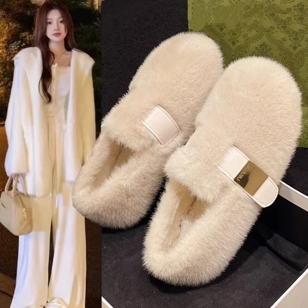 玛丽珍加绒保暖毛毛鞋女外穿2025年新款秋冬季懒人一脚蹬豆豆棉鞋,女鞋,乐福鞋（豆豆鞋）,淘宝优惠券,粉丝福利购,淘宝优惠卷