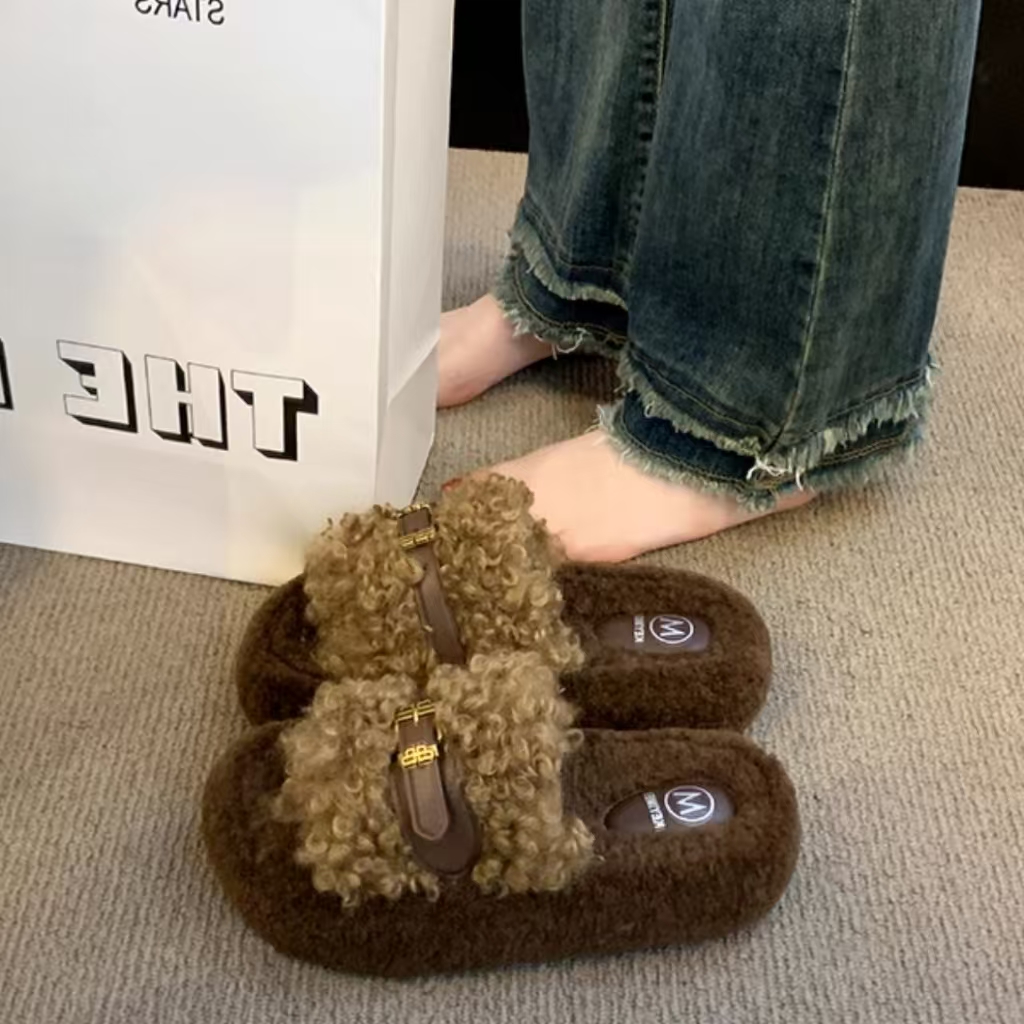 网红百搭毛毛拖鞋女外穿
