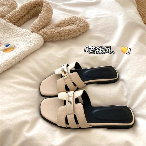 法式复古小锁扣拖鞋女