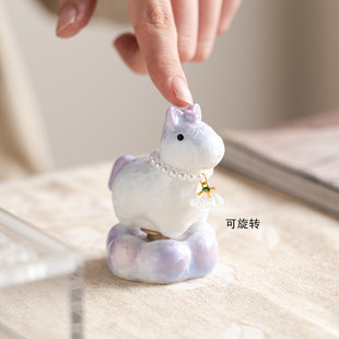 景德镇爆款同款结晶釉转转小马马年可爱小清新茶宠车载摆件礼物