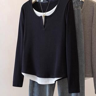 t恤韩系正肩微胖妹妹打底衫 上衣长袖 胖mm春秋装 我真滴沦陷了啊