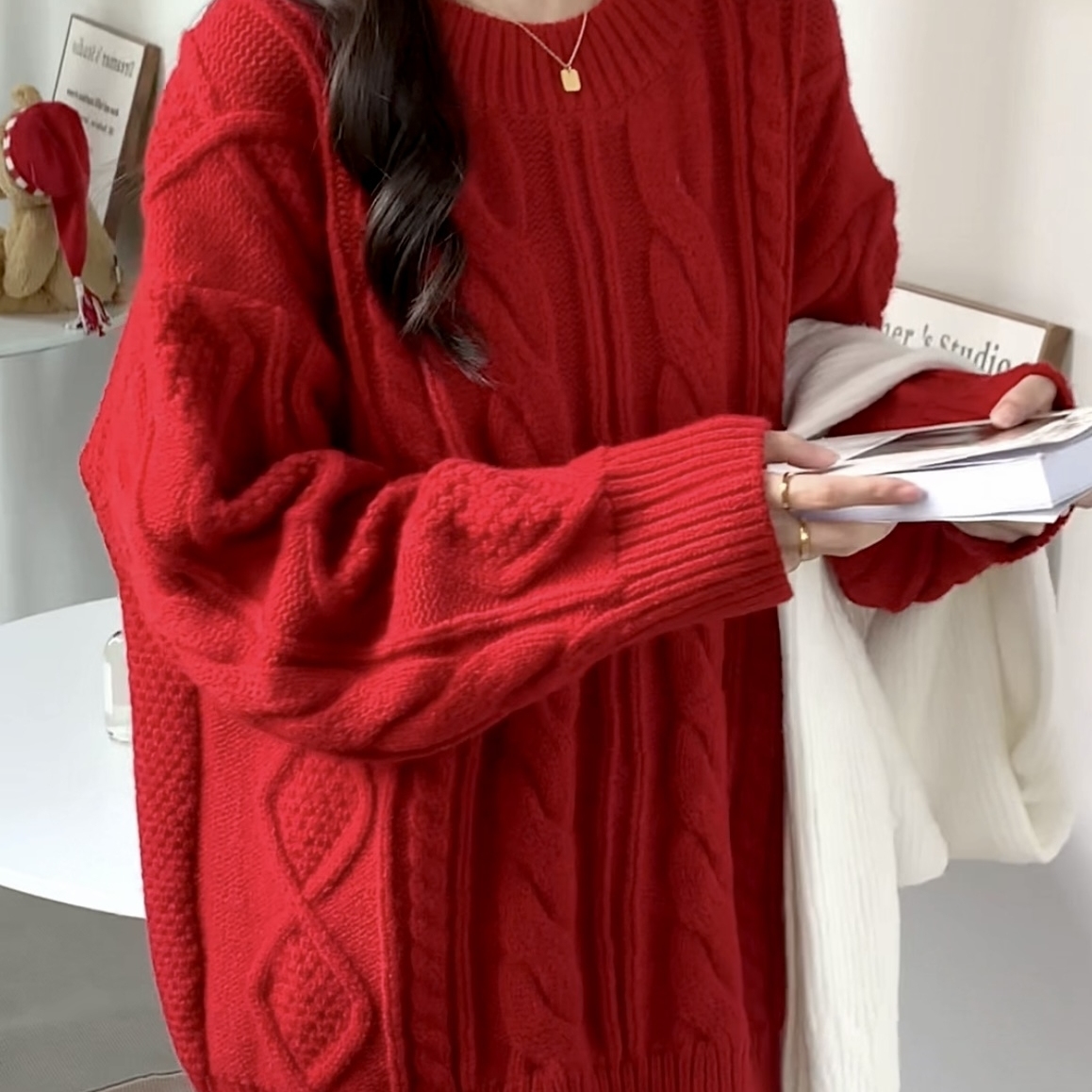 慵懒风套头软糯针织衫上衣