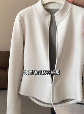 美晕我了！德绒加厚立领长袖短外套女修身保暖双拉链开衫内搭上衣