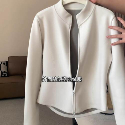 修身保暖双拉链立领长袖短外套