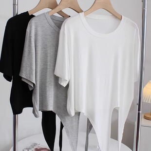 穿过才知道 宽松不规则舞蹈瑜伽运动上衣 柔软莫代尔t恤女夏短袖