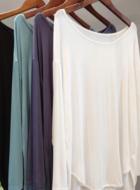广州十三行爆款！柔软垂坠慵懒风长袖T恤宽松打底衫简约纯色上衣