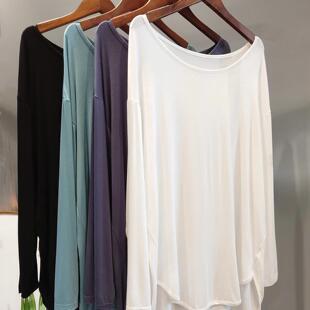 简约纯色上衣 T恤宽松打底衫 广州十三行爆款 柔软垂坠慵懒风长袖