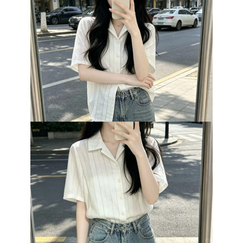 计感白色短袖衬衫女款