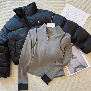 网红保暖 立领半拉链T恤针织秋冬加绒打底衫 好看又显高级 风长袖