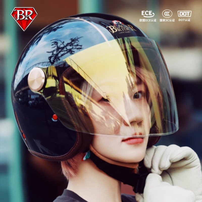 BR摩托车复古轻头盔男女夏季半盔