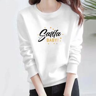 高端纯棉白色卫衣女春秋新款 女上衣 宽松显瘦圆领套头秋冬加绒长袖